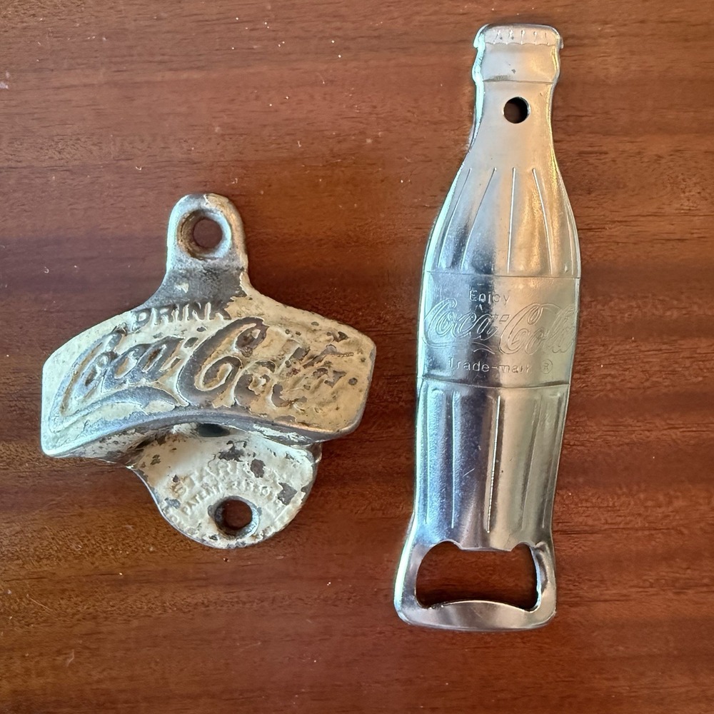 Vintage Coca-Cola Bottle Openers Lot of 2 Wall Mount Cast Metal, 5" Mini‎ Bottle
